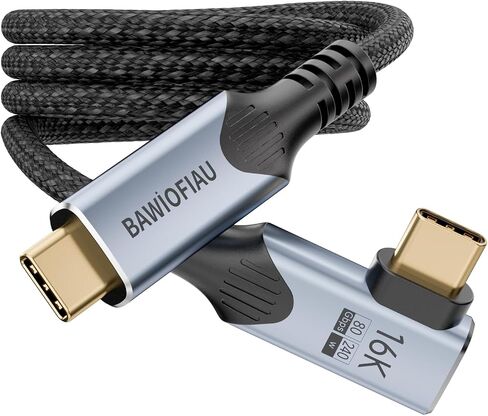 كابل بيانات USB c بسرعة 80 جيجا بايت في الثانية متوافق مع كابل Thunderbolt 5 بزاوية قائمة قصيرة 1 قدم 240 وات، سلك USB C 90 درجة، شاشة usbc 8K/16k 120HZ/60 هرتز لـ Thunderbolt 4، النوع c إلى النوع c in Kuwait