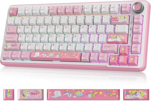 لوحة المفاتيح الميكانيكية اللاسلكية My Little Pony - لوحة مفاتيح للألعاب ذات 101 مفتاح RGB مع مفاتيح خطية مخصصة، تحكم في التبديل السريع والمقبض، اتصال ثلاثي (BT5.0/USB-C/2.4 جيجا هرتز)، مريحة للعمل والألعاب in Saudi Arabia