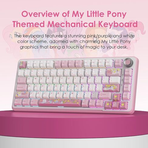لوحة المفاتيح الميكانيكية اللاسلكية My Little Pony - لوحة مفاتيح للألعاب ذات 101 مفتاح RGB مع مفاتيح خطية مخصصة، تحكم في التبديل السريع والمقبض، اتصال ثلاثي (BT5.0/USB-C/2.4 جيجا هرتز)، مريحة للعمل والألعاب in Saudi Arabia