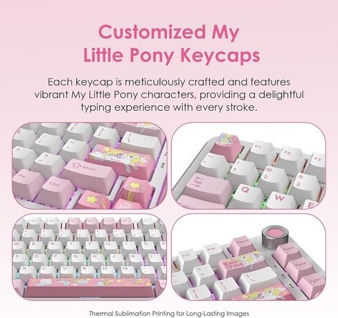 لوحة المفاتيح الميكانيكية اللاسلكية My Little Pony - لوحة مفاتيح للألعاب ذات 101 مفتاح RGB مع مفاتيح خطية مخصصة، تحكم في التبديل السريع والمقبض، اتصال ثلاثي (BT5.0/USB-C/2.4 جيجا هرتز)، مريحة للعمل والألعاب in Saudi Arabia