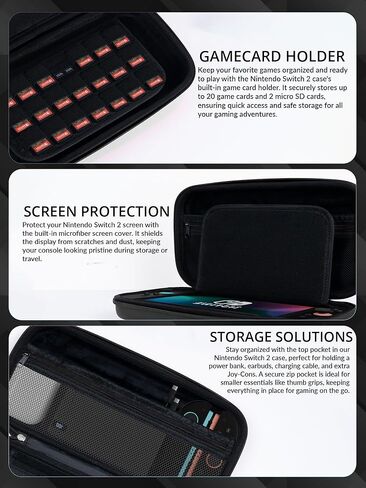 حافظة Orzly متوافقة مع حقيبة حمل واقية لجهاز Nintendo Switch 2 (موديل 2025) مع بطانة للشاشة، وجيوب microSD لبطاقة الألعاب لوحدة التحكم والملحقات، مقاس الشاشة 7.9 بوصة - علبة هدية in Kuwait