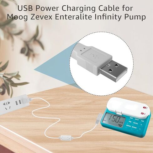 بديل لشاحن مضخة إنفينيتي - كابل طاقة USB بطول 10 أقدام متوافق مع مضخة Moog Zevex Enteralite Infinity (أبيض) in Kuwait
