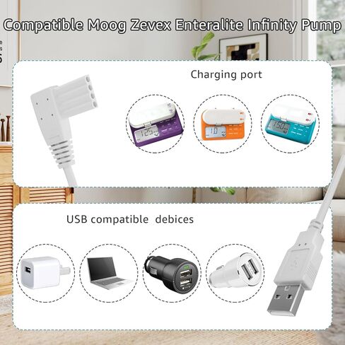 بديل لشاحن مضخة إنفينيتي - كابل طاقة USB بطول 10 أقدام متوافق مع مضخة Moog Zevex Enteralite Infinity (أبيض) in Kuwait