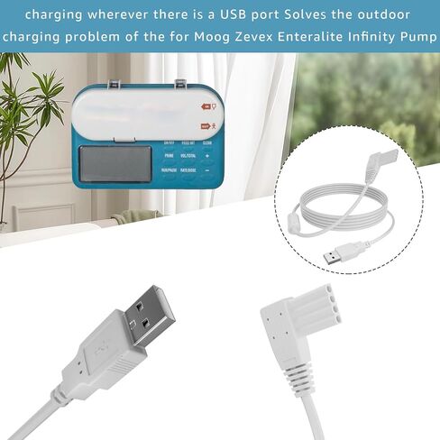 بديل لشاحن مضخة إنفينيتي - كابل طاقة USB بطول 10 أقدام متوافق مع مضخة Moog Zevex Enteralite Infinity (أبيض) in Kuwait