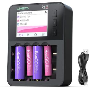Limeta R4 EVO AA Batteries Charger QC/PD 1.5A Fast Charging for 1.5V 3.7V 1.2V Lithium/NiMH/NiZn/Life Rechargeable Batteries Triple A Battery Charger with LCD Display Analysis Refresh in Saudi Arabia