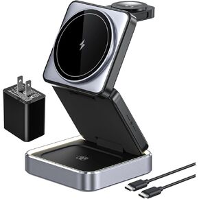 3 in 1 Wireless Charger for iPhone 17 16 15 14 13 12 11 Pro Max Foldable Wireless Charging Station with Night Light for MagSafe Travel Magnetic Charger Stand Fast Charging for AirPods Apple Watch B in Saudi Arabia