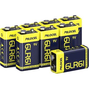 PILOCEL 9V Batteries 8 Pack, Alkaline 9 Volt Battery, Long-Lasting Square 9V Batteries, 10-Year Shelf Life 6LR61 for Smoke Detector, Electric Guitar, Monitor, Radio in Kuwait