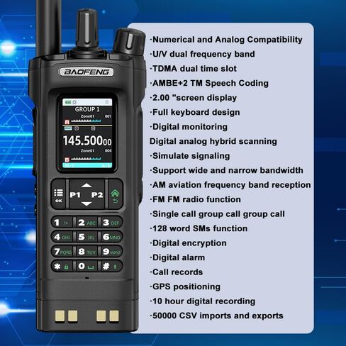 BAOFENG DM32 DM-32UV DM-32 10W Tri-Power DMR Walkie Talkie Digital Mobile Radio Dual-Mode Analog GPS APRS Dual Band Dual Time Slot AM FM Type-C Charging 2 Way Radio for Outdoor Survival Gear (Black) in Saudi Arabia