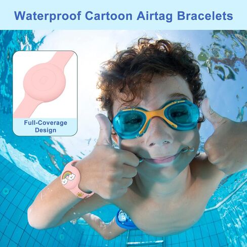 Waterproof AirTag Bracelet for Kids, Cut Cartoon Soft Silicone Airtag Holder for Apple Air Tag, Adjustable Anti Lost Wristband for Child (Deep Blue) in Saudi Arabia