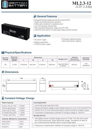 بطارية Mighty Max 12V 2.3AH F1 SLA بديلة متوافقة مع FirstPower FP1223-10 Pack in Kuwait