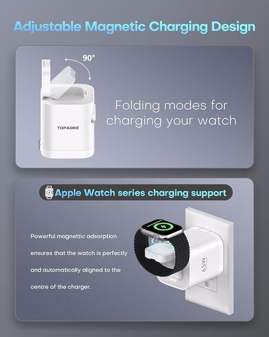 65W Retractable Charger for Apple Watch, 4-in-1 PD USB C Charger Block GaN Foldable Plug Fast Charging for Apple Watch Series 11/10/9/8/Ultra/SE, for MacBook Pro/Air, iPhone 17/16 Pro, iPad, Galaxy in Kuwait