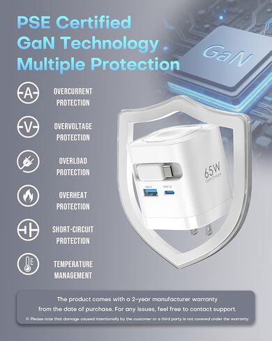 65W Retractable Charger for Apple Watch, 4-in-1 PD USB C Charger Block GaN Foldable Plug Fast Charging for Apple Watch Series 11/10/9/8/Ultra/SE, for MacBook Pro/Air, iPhone 17/16 Pro, iPad, Galaxy in Kuwait