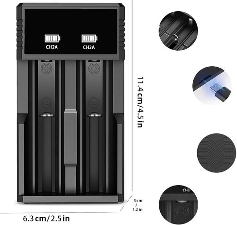 Universal 18650 Battery Charger for 3.7V Lithium ion Rechargeable Batteries 26650 18650 16340 (RCR123) 14500 and 10400 Batteries(2 Slot) in Saudi Arabia