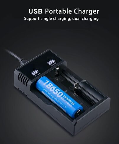 Universal 18650 Battery Charger for 3.7V Lithium ion Rechargeable Batteries 26650 18650 16340 (RCR123) 14500 and 10400 Batteries(2 Slot) in Saudi Arabia