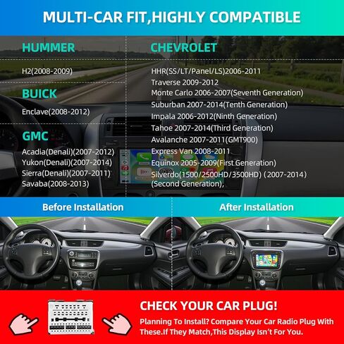 7 بوصة IPS تعمل باللمس مزدوج الدين راديو ستيريو للسيارة CarPlay Android Auto لسيارة Chevy Silverado 2007-2014 Tahoe Suburban GMC Sierra Yukon، كاميرا احتياطية عالية الدقة متضمنة، Android 13 2+64GB بلوتوث in Saudi Arabia