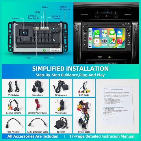 7 بوصة IPS تعمل باللمس مزدوج الدين راديو ستيريو للسيارة CarPlay Android Auto لسيارة Chevy Silverado 2007-2014 Tahoe Suburban GMC Sierra Yukon، كاميرا احتياطية عالية الدقة متضمنة، Android 13 2+64GB بلوتوث in Saudi Arabia