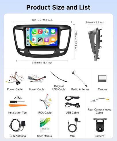 ستيريو سيارة أندرويد 4G+128G لسيارة Chrysler 200 200C 2015 2016 2017 مع DSP/Wireless Carplay/Android Auto، Sellrich 9 بوصة 1280 * 720 شاشة لمس داخلية وراديو بلوتوث 5.0 FM/RDS SWC كاميرا احتياطية in Kuwait