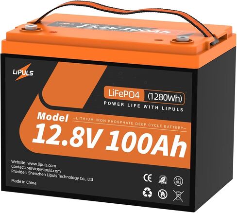 12.8V 100Ah LiFePO4 Lithium Battery, Group 24 Lithium Battery Built-in 100A BMS and Grade A Cells, 15000 Cycles, Max.1280Wh Energy, Perfect for Trolling Motor, RV, Camping, Solar System in Kuwait