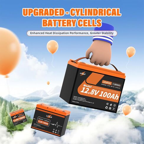 12.8V 100Ah LiFePO4 Lithium Battery, Group 24 Lithium Battery Built-in 100A BMS and Grade A Cells, 15000 Cycles, Max.1280Wh Energy, Perfect for Trolling Motor, RV, Camping, Solar System in Kuwait