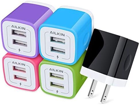 شاحن حائط، 5 عبوات 5 فولت/2.1 أمبير AILKIN شاحن حائط USB ثنائي المنفذ محول طاقة للسفر المنزلي لهاتف iPhone 17/Air/16e/16/15/4/13 Pro Max/12/SE/11Pro Max/XS/XR، Samsung Galaxy، HTC Tablet Moto Box in Kuwait