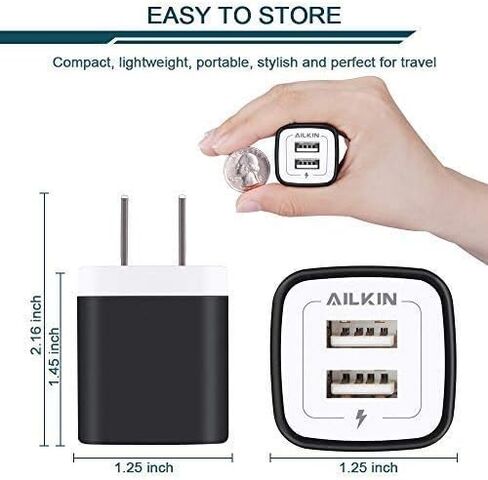 شاحن حائط، 5 عبوات 5 فولت/2.1 أمبير AILKIN شاحن حائط USB ثنائي المنفذ محول طاقة للسفر المنزلي لهاتف iPhone 17/Air/16e/16/15/4/13 Pro Max/12/SE/11Pro Max/XS/XR، Samsung Galaxy، HTC Tablet Moto Box in Kuwait
