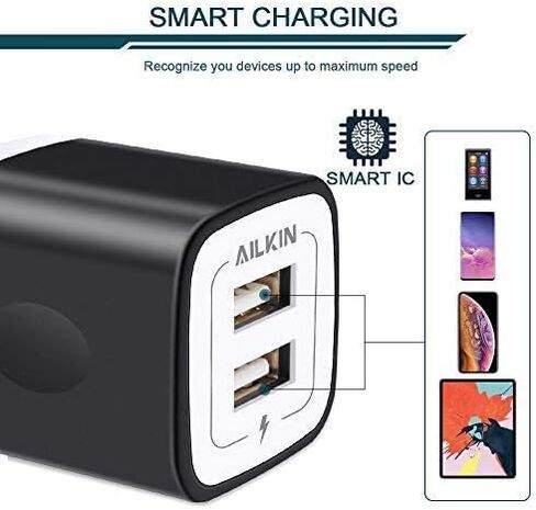 شاحن حائط، 5 عبوات 5 فولت/2.1 أمبير AILKIN شاحن حائط USB ثنائي المنفذ محول طاقة للسفر المنزلي لهاتف iPhone 17/Air/16e/16/15/4/13 Pro Max/12/SE/11Pro Max/XS/XR، Samsung Galaxy، HTC Tablet Moto Box in Kuwait