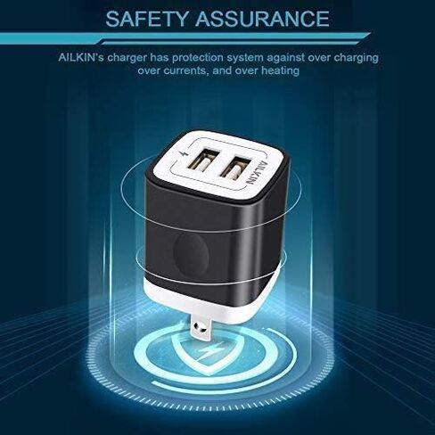 شاحن حائط، 5 عبوات 5 فولت/2.1 أمبير AILKIN شاحن حائط USB ثنائي المنفذ محول طاقة للسفر المنزلي لهاتف iPhone 17/Air/16e/16/15/4/13 Pro Max/12/SE/11Pro Max/XS/XR، Samsung Galaxy، HTC Tablet Moto Box in Kuwait