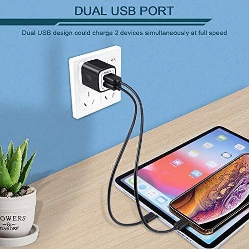 شاحن حائط، 5 عبوات 5 فولت/2.1 أمبير AILKIN شاحن حائط USB ثنائي المنفذ محول طاقة للسفر المنزلي لهاتف iPhone 17/Air/16e/16/15/4/13 Pro Max/12/SE/11Pro Max/XS/XR، Samsung Galaxy، HTC Tablet Moto Box in Kuwait
