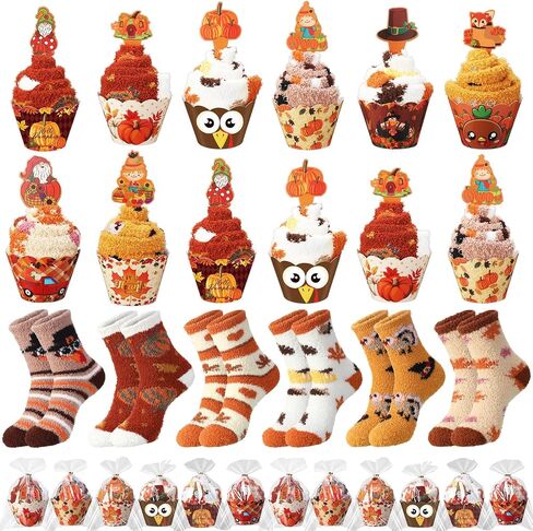 Jecery 24 Pairs Halloween Cupcake Socks Bulk Fuzzy Novelty Pumpkin Ghost Stocking Horror Cupcake Toppers Gifts for Men Women in Saudi Arabia