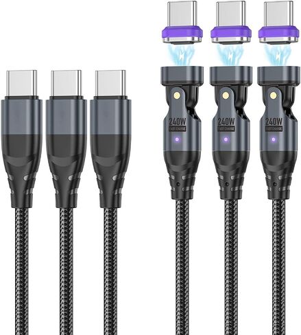 USB C to USB C Magnetic Charging Cable (3 Pack, 1.6ft+3.3ft+6ft) 180 Rotation Magnet Phone Charger 16PIN PD 240W Magnetic USB C Charging Cable Magnet Charger Data Transfer Cord for Type C Device in Saudi Arabia