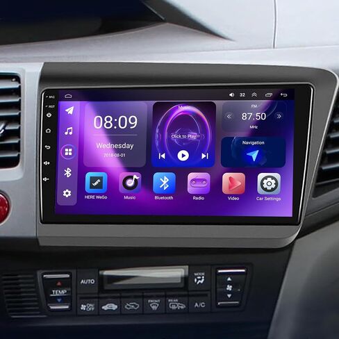 [4+64G] ستيريو سيارة Android 13 مع Apple Carplay اللاسلكي وAndroid Auto لسيارة Honda Civic 2012-2015 9 بوصات ترقية راديو بشاشة تعمل باللمس مع كاميرا AHD، ملاحة GPS، أدوات التحكم في عجلة القيادة، WiFi، FM، بلوتوث in Saudi Arabia