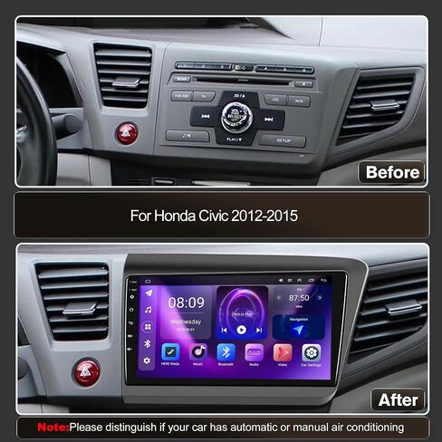 [4+64G] ستيريو سيارة Android 13 مع Apple Carplay اللاسلكي وAndroid Auto لسيارة Honda Civic 2012-2015 9 بوصات ترقية راديو بشاشة تعمل باللمس مع كاميرا AHD، ملاحة GPS، أدوات التحكم في عجلة القيادة، WiFi، FM، بلوتوث in Saudi Arabia