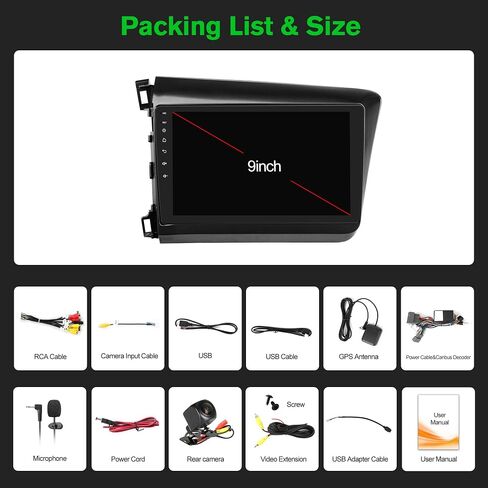 [4+64G] ستيريو سيارة Android 13 مع Apple Carplay اللاسلكي وAndroid Auto لسيارة Honda Civic 2012-2015 9 بوصات ترقية راديو بشاشة تعمل باللمس مع كاميرا AHD، ملاحة GPS، أدوات التحكم في عجلة القيادة، WiFi، FM، بلوتوث in Saudi Arabia