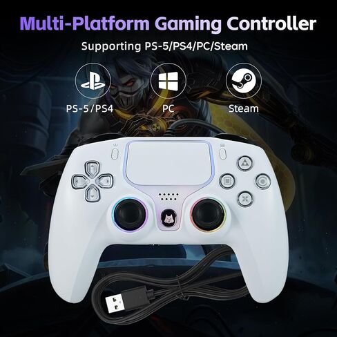 DOYO Wired PS5 Controller for PlayStation 5, PC, PS4, USB Gamepad Joystick for Windows 7/8/10, Laptop, Steam - Hall Effect Trigger, Dual Vibration, Turbo, 6 Axis Gyro Sensor, 3.5mm Audio Jack in Kuwait