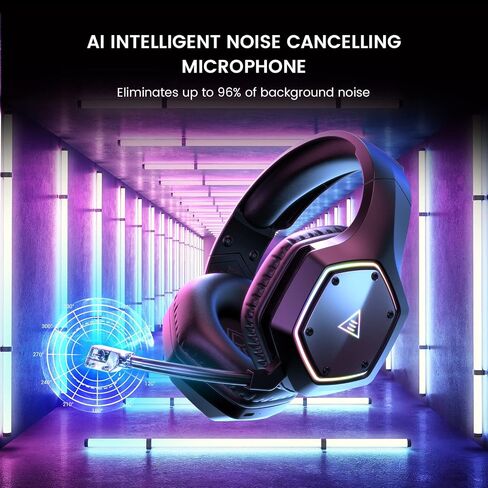 EKSA Wireless Gaming Headset for PS4 PS5 PC, 7.1 Surround Sound Headset with Mic ENC & RGB Light, 36 Hour Battery, 2.4G USB Gaming Headphones for Computer, Laptop, 3.5mm Jack in Saudi Arabia