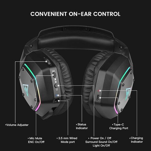 EKSA Wireless Gaming Headset for PS4 PS5 PC, 7.1 Surround Sound Headset with Mic ENC & RGB Light, 36 Hour Battery, 2.4G USB Gaming Headphones for Computer, Laptop, 3.5mm Jack in Saudi Arabia