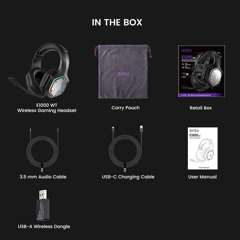 EKSA Wireless Gaming Headset for PS4 PS5 PC, 7.1 Surround Sound Headset with Mic ENC & RGB Light, 36 Hour Battery, 2.4G USB Gaming Headphones for Computer, Laptop, 3.5mm Jack in Saudi Arabia
