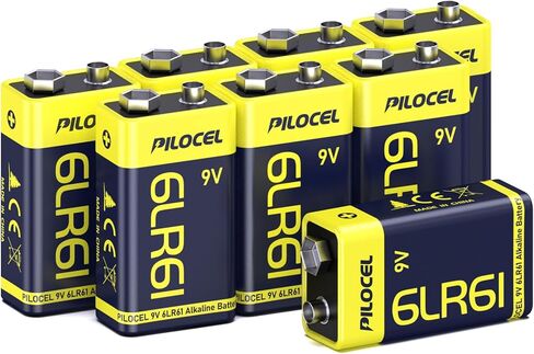 PILOCEL 9V Batteries 8 Pack, Alkaline 9 Volt Battery, Long-Lasting Square 9V Batteries, 10-Year Shelf Life 6LR61 for Smoke Detector, Electric Guitar, Monitor, Radio in Kuwait