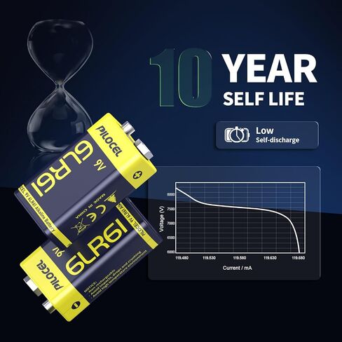 PILOCEL 9V Batteries 8 Pack, Alkaline 9 Volt Battery, Long-Lasting Square 9V Batteries, 10-Year Shelf Life 6LR61 for Smoke Detector, Electric Guitar, Monitor, Radio in Kuwait