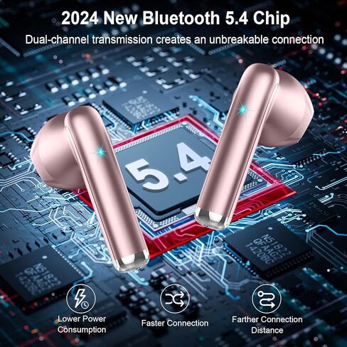سماعات أذن لاسلكية، سماعات رأس بلوتوث 5.4 مع ميكروفونات إلغاء الضوضاء ENC، سماعات أذن بلوتوث 30 ساعة باس ثلاثي الأبعاد مع حافظة شحن شاشة LED، سماعات أذن لاسلكية مقاومة للماء IP7 لأجهزة Android وiOS وRosegold in Kuwait
