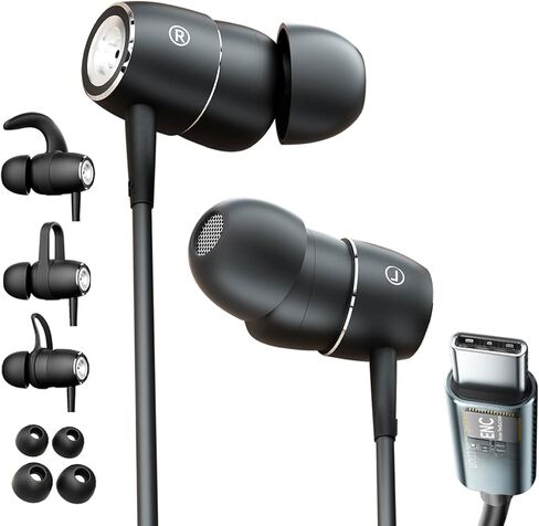 سماعات أذن USB C ENC مع مكالمات ميكروفون، سماعات أذن سلكية بخاصية إلغاء الضوضاء مع باس ديناميكي، (يمكن تركيب خطافات الأذن) DAC USB Type C سماعات أذن لهاتف iPhone 17 16 15 Pro Max Plus Air iPad Pro Samsung in Kuwait