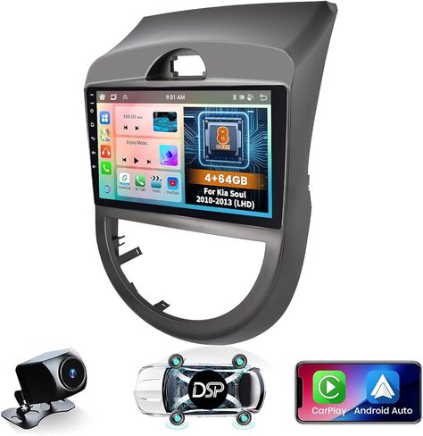 [4+64G] Hikity Android Car Stereo for Kia Soul (LHD) 2010 2011 2012 2013, 9 Inch 1280*720P Touch Screen Radio with Wireless Carplay/Android Auto/GPS Navigation/AI DSP/Bluetooth/FM/RDS + Backup Camera in Saudi Arabia