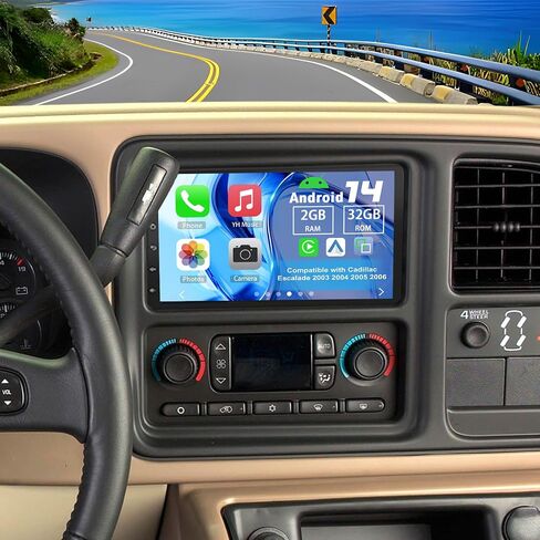راديو ستيريو للسيارة Android 14 Double Din متوافق مع كاديلاك إسكاليد 2003-2006، راديو سيارة بشاشة لمس 7 بوصات مع تشغيل لاسلكي Android Auto GPS WiFi Bluetooth RDS DSP SWC Mic كاميرا احتياطية in Saudi Arabia