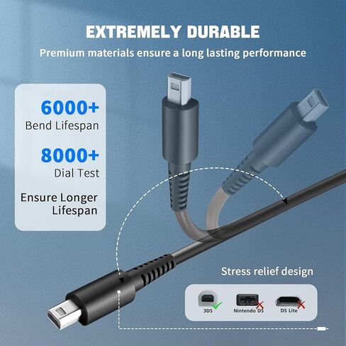 شاحن 3DS، شاحن 3DS متوافق مع 3DS XL، DSi XL، 3DS و2DS- محول حائط تيار متردد، سلك طاقة بديل عالمي 100-240 فولت لملحقات وحدة التحكم المحمولة (رمادي) in Kuwait