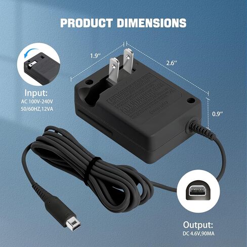 شاحن 3DS، شاحن 3DS متوافق مع 3DS XL، DSi XL، 3DS و2DS- محول حائط تيار متردد، سلك طاقة بديل عالمي 100-240 فولت لملحقات وحدة التحكم المحمولة (رمادي) in Kuwait