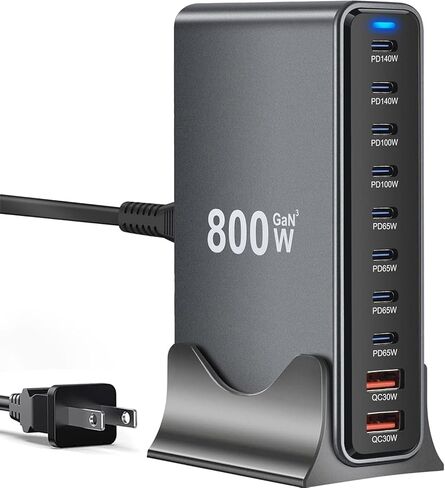 800W USB C Charger,GaN 10 Ports USB Charger,Multiple Plug Fast Charger Laptop Charger,PD Power Adapter Compatible with MacBook Pro/Air/Dell/iPhone/Galaxy/Laptop/Tablet/Mobile in Saudi Arabia