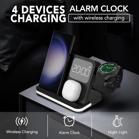 4 in 1 Wireless Charger with Alarm Clock Compatible for Samsung in Kuwait