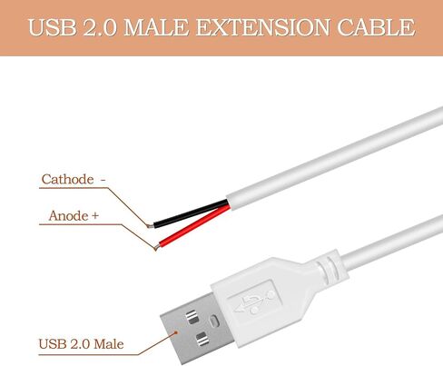 24AWG USB 2.0 Male 2 Pin Bare Wire Pigtail Cable (Black, 1.64FT 2PACK) in Saudi Arabia