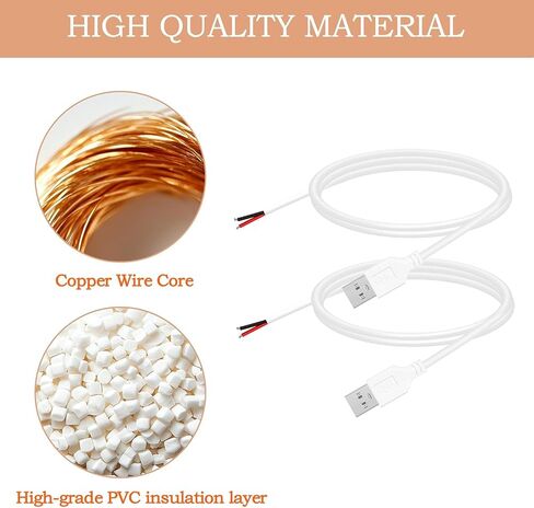 24AWG USB 2.0 Male 2 Pin Bare Wire Pigtail Cable (Black, 1.64FT 2PACK) in Saudi Arabia