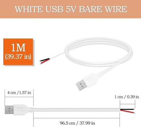 24AWG USB 2.0 Male 2 Pin Bare Wire Pigtail Cable (Black, 1.64FT 2PACK) in Saudi Arabia